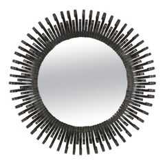 Brutalistischer Sunburst-Spiegel mit Schnörkelabschlüssen, Schmiedeeisen, 1950er Jahre
