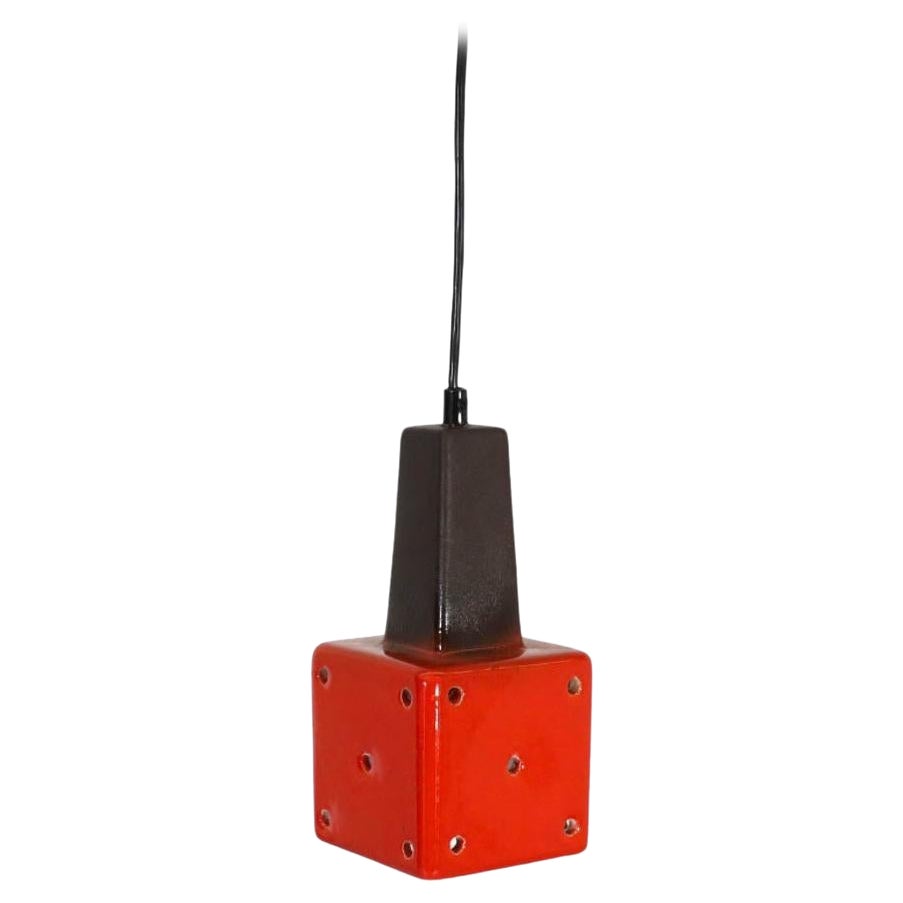 Mid-Century Vibrant Red-Orange Ceramic Ceiling Pendant with Cut-Outs