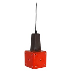 Mid-Century Vibrant Red-Orange Ceramic Ceiling Pendant with Cut-Outs