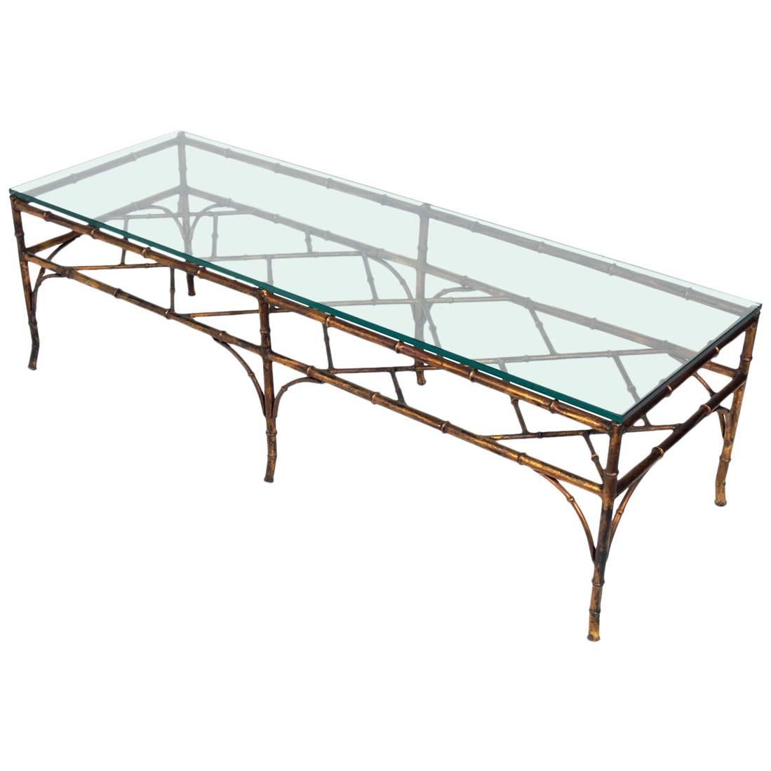 Gilt Metal Faux Bamboo Coffee Table 