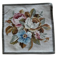 Ivory & Blue French Provincial Style Floral Needlepoint Square Pillow Case