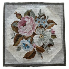 Ivory & Blue French Provincial Style Floral Needlepoint Square Pillow Case