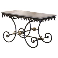 Early 20th Century French Slate Top Iron Pastry Table with Bronze Mounts