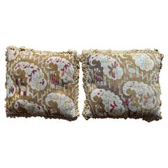 Pair of 19th Century French Needlepoint Pillows with Petite Tassels