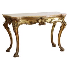 Antique Italian, Naples, Louis XIV Period Carved Mecca-Wood Marble Top Console, ca. 1715