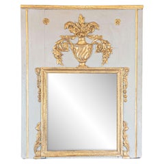 French 1775 Transition Period Painted and Gilt Trumeau Mirror with Carved Urn