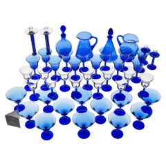 Full Murano Glass Set for 12, La Filigrana, Cobalt Blue-Zanfirico, Rare find