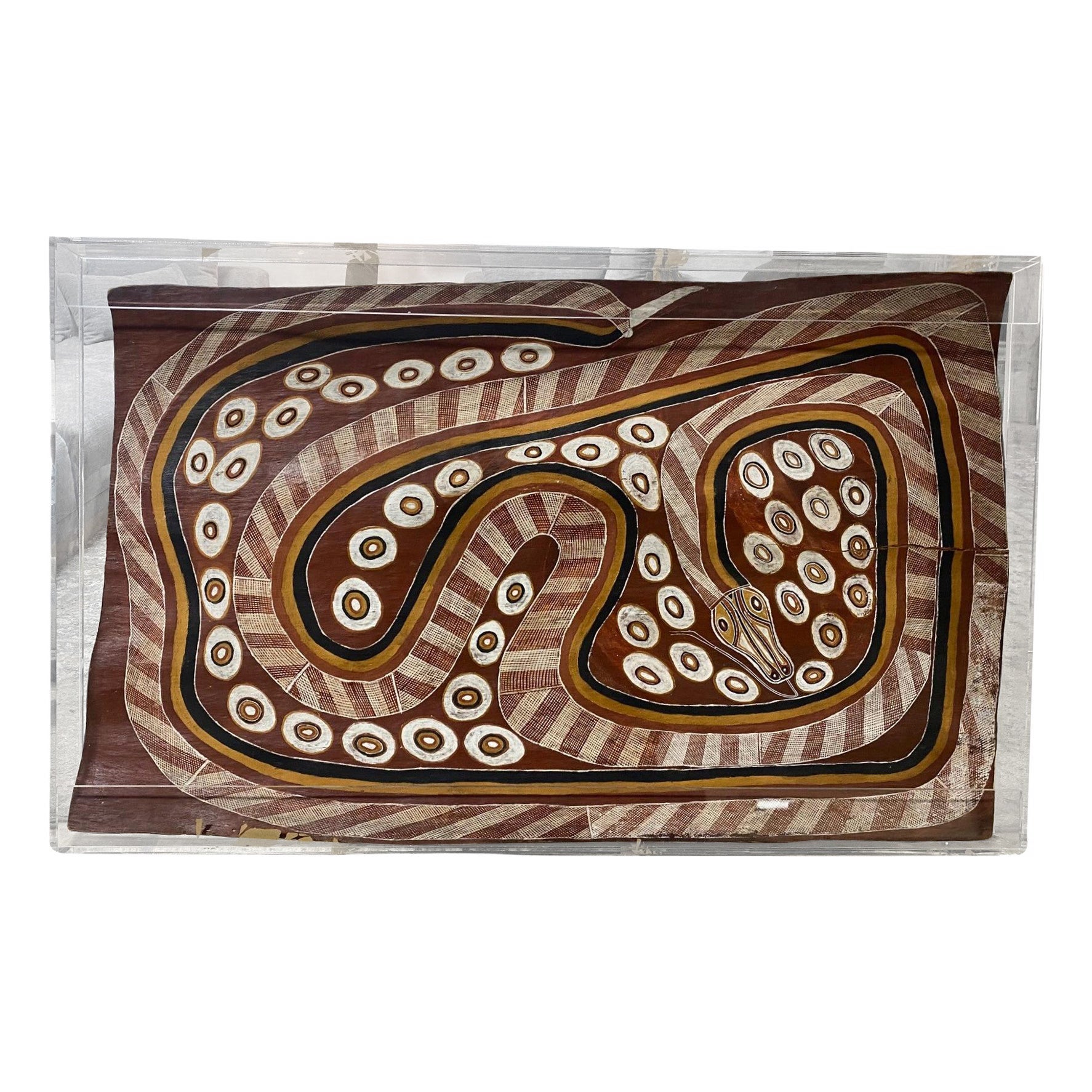 Bardkadubbu rizado Arte aborigen australiano grande Pintura original de serpiente de corteza