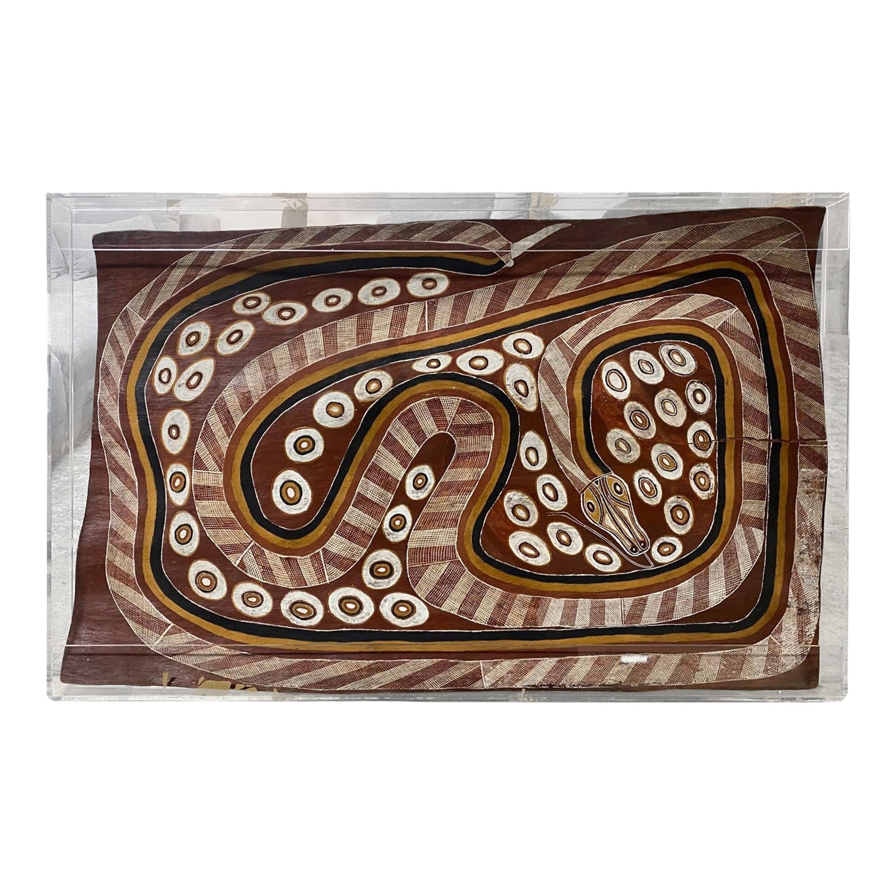 Curly Bardkadubbu, grande peinture aborigène australienne originale représentant un serpent de requin en vente