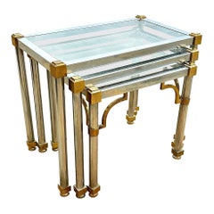 Hollywood Regency Chrome & Brass Maison Jensen Style Nesting Tables