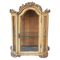 Antique Petite 18th Century Venetian Painted Wood Rococo Vitrine with Carved Crest