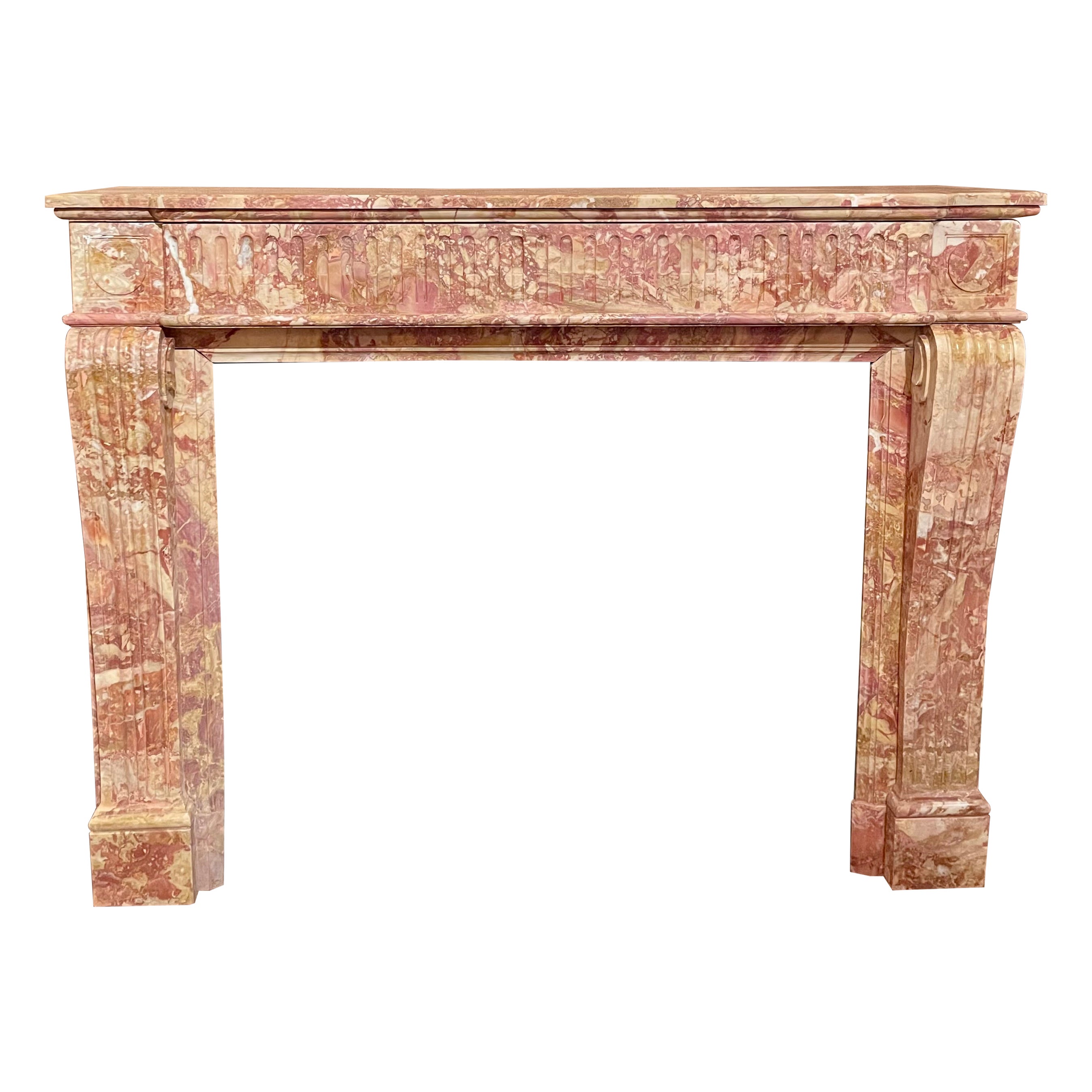 Antique French Louis XVI Mottled Rouge Marble Mantel, Circa 1880.