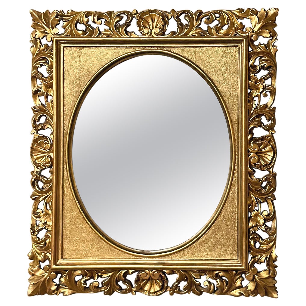 Specchio in legno dorato intagliato a mano del XIX secolo italiano ca. 1890