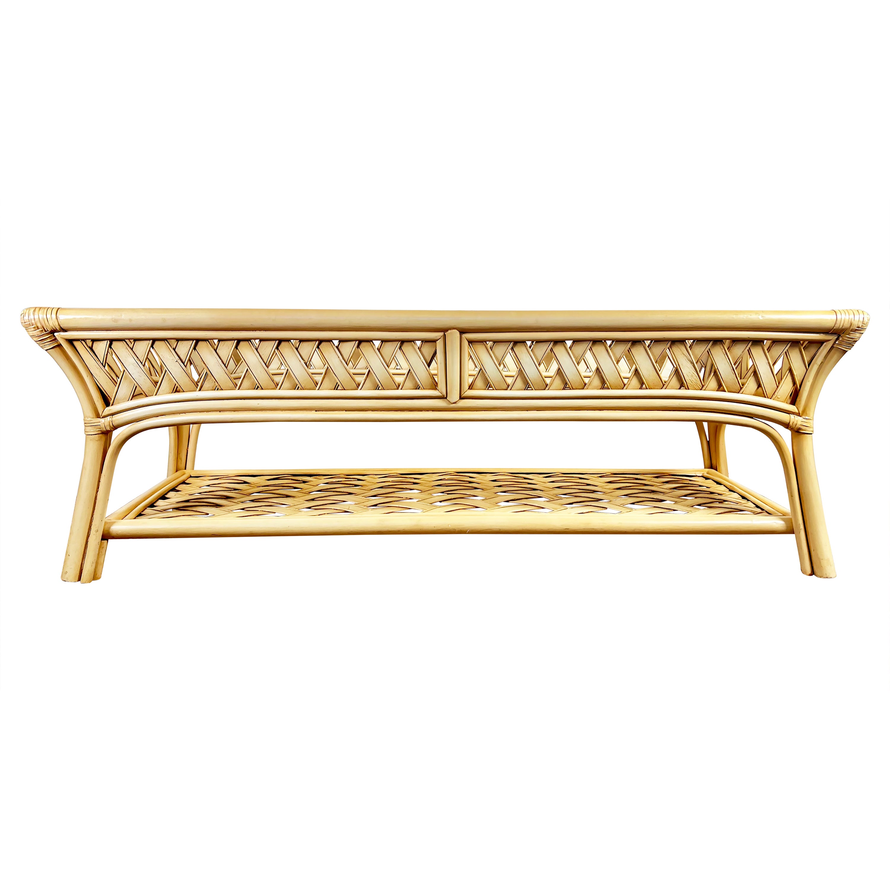 Tavolino in rattan intrecciato Coastal Chic con piano in vetro incastonato