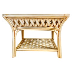Coastal Chic Woven Rattan Side Table Inset Glass Top
