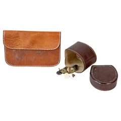 English Victorian Period 19th Century Brown Leather Case with Button Box