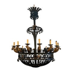Grand Scale Antique French Wrought Iron Chandelier, Circa 1900.