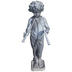 English Lead Figural Statue of Pan with Flutes, Circa 1880