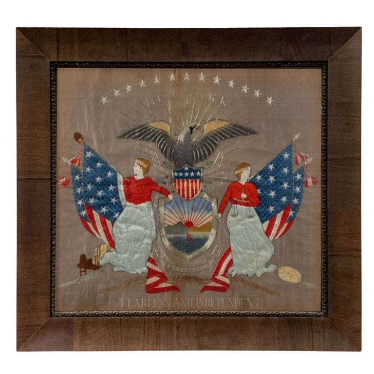 Patriotic "New York" Coat of Arms Silk and Metallic Embroidered Souvenir