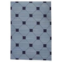 Turkish Flatweave Handmade Wool Rug Blue Navy Early 21st Century 9'3" X 13'