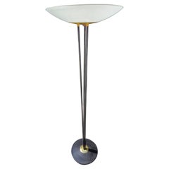 Mid-Century Modern Tri-Pole Torchiere Patterned Glass Shade by Gerald Thurston