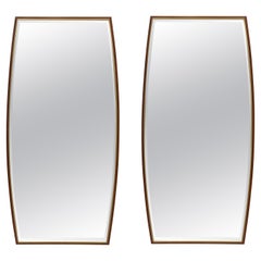 Mid-century Modern Pair of Curved and Beveled Wall Mirrors