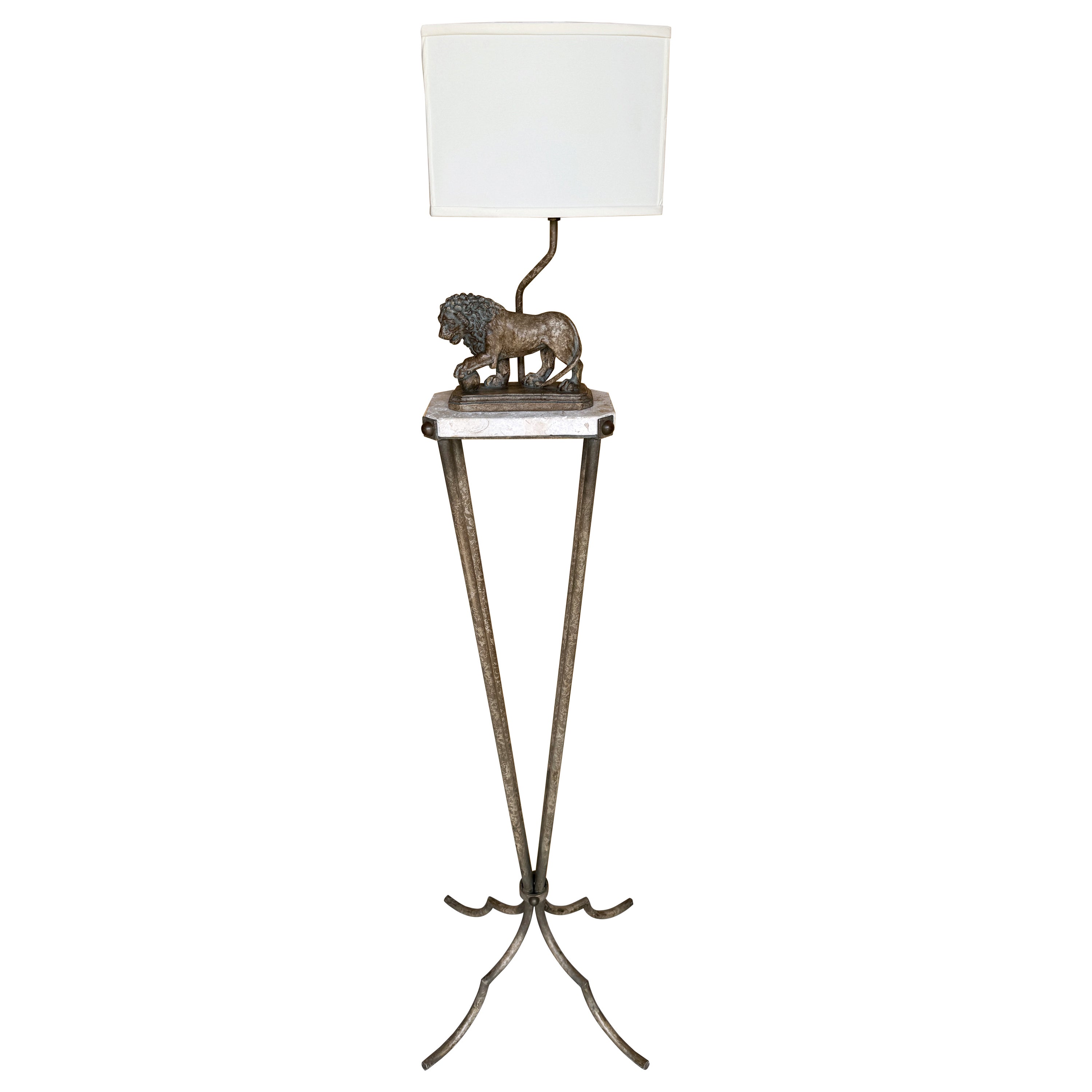 Elegant Iron & Marble Medici Lion Motif Floor Lamp Attributed Maitland -Smith