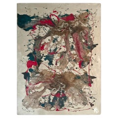 Vintage Boho Original 1961 Abstract Oil Painting on Canvas