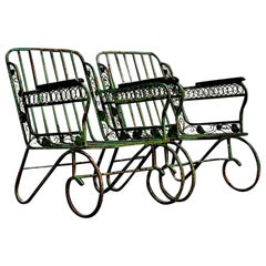 Vintage Regency Patinated Wrought Iron Lounge Chairs - a Pair