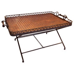 1970s Foldable Auxiliary Coffee Tray with Iron Foot and Wicker Lid