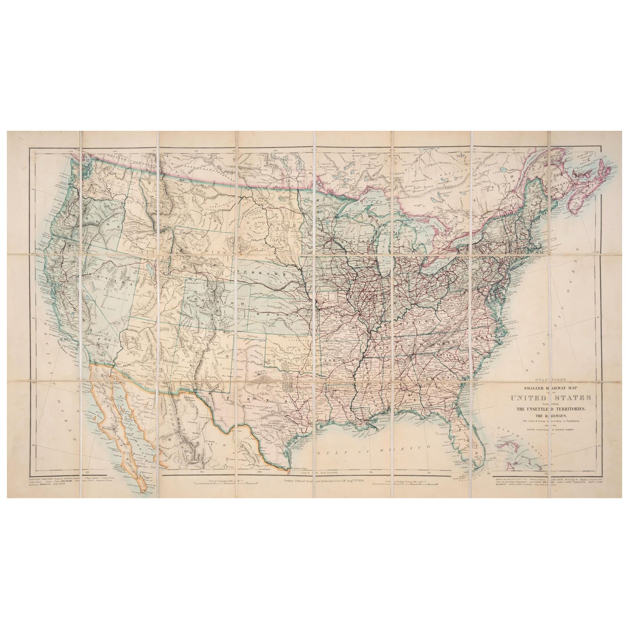 1876 Map of the United States: Detailing the Railroads and Unsettled Territories