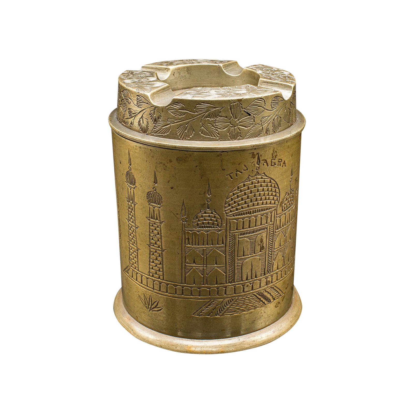 Antique Hand Decorated Cigarette Keeper, Indian, Brass, Tobacco Tin, Victorian