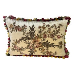 Almohada de cama de terciopelo de seda con aplique del siglo XIX