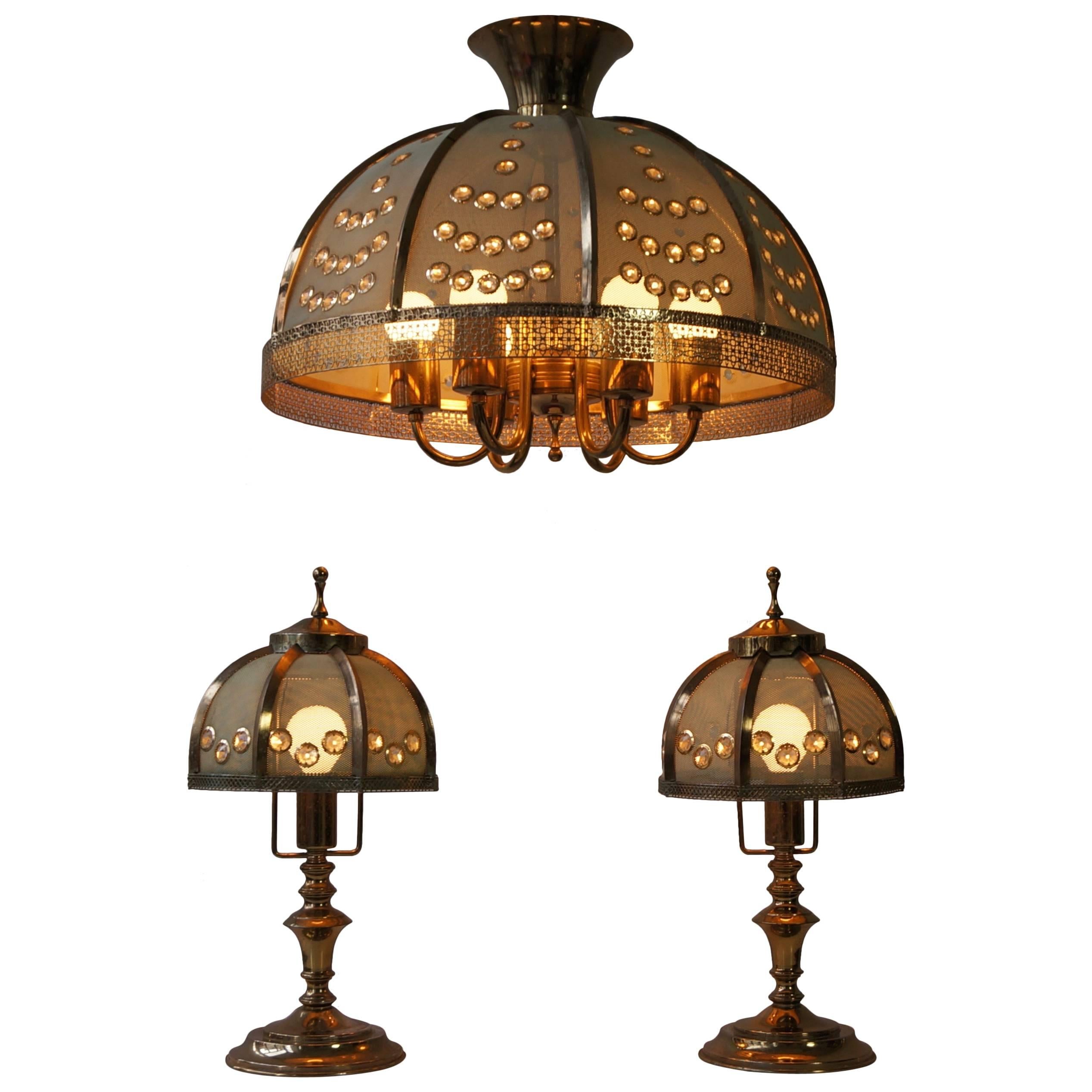Set of Two Table Lamps and Pendant Lamp