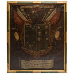 19th Century Oil Painting of Coat of Arms in Custom Green and Gilt Frame