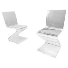 Pair of plexi Zigzag dining chairs, 1980s