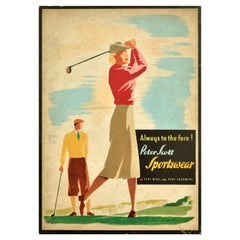 Cartel Publicitario Original Vintage Peter Scott Sportswear Golf To The Fore