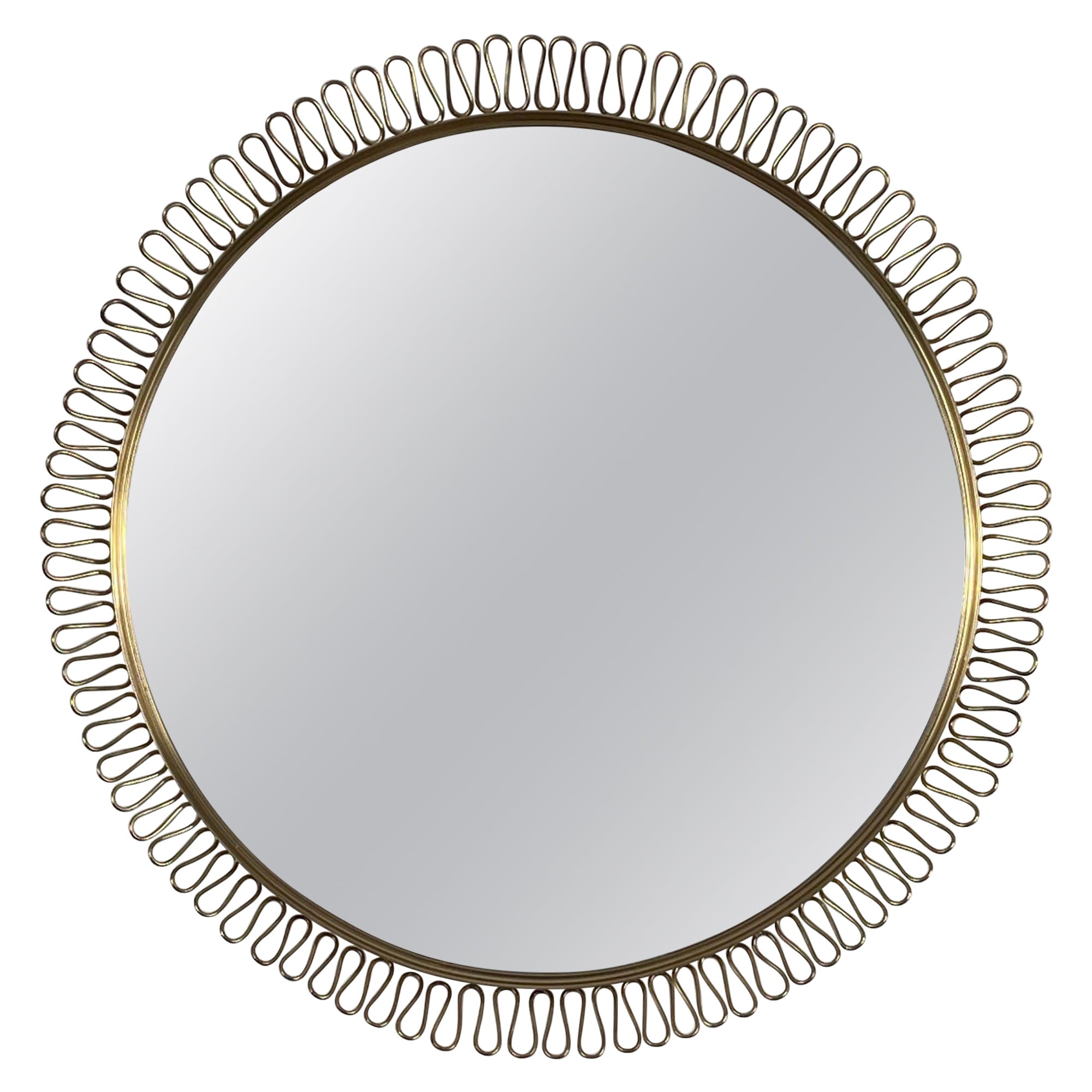 Large Brass Loop Wall Mirror, Sweden 1950s