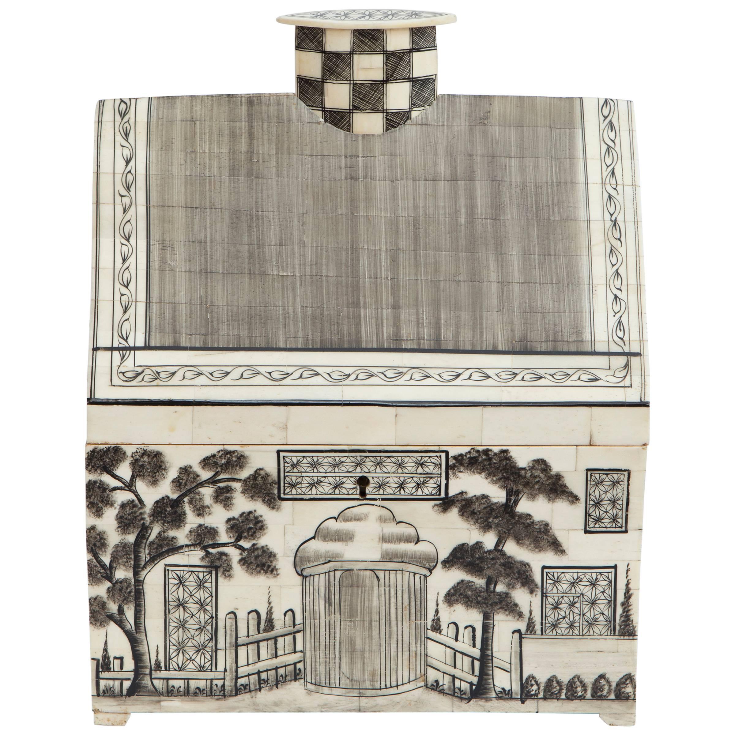 Anglo-Indian Style Engraved Bone House Box