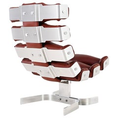Pierre Vandel, Rib Vertebre lounge chair, Aluminum and Leather. France, C.1970