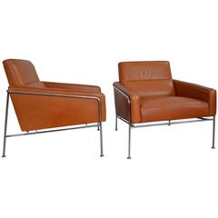 Pair of Arne Jacobsen Leather Series 3300 Lounge Chairs