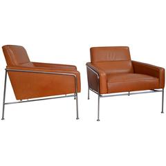 Pair of Arne Jacobsen Leather Series 3300 Lounge Chairs
