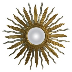 Extraordinary Silver and Gold Sunburst Starburst Wood Convex Mirror Belgium 1960