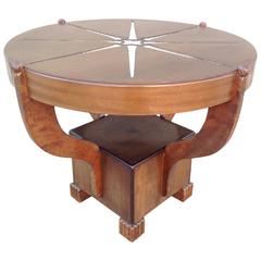 Vintage Art Deco Mixed Woods Round Occasional Table