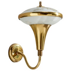 Lampada da parete di design italiano, ottone, vetro, Italia, anni '1950