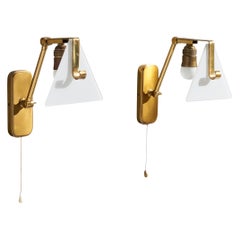 Hillebrand, Wall Lights, Brass, Glass, Germany, 1950s