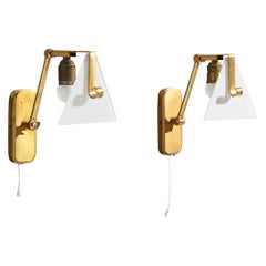 Hillebrand, Wall Lights, Brass, Glass, Germany, 1950s