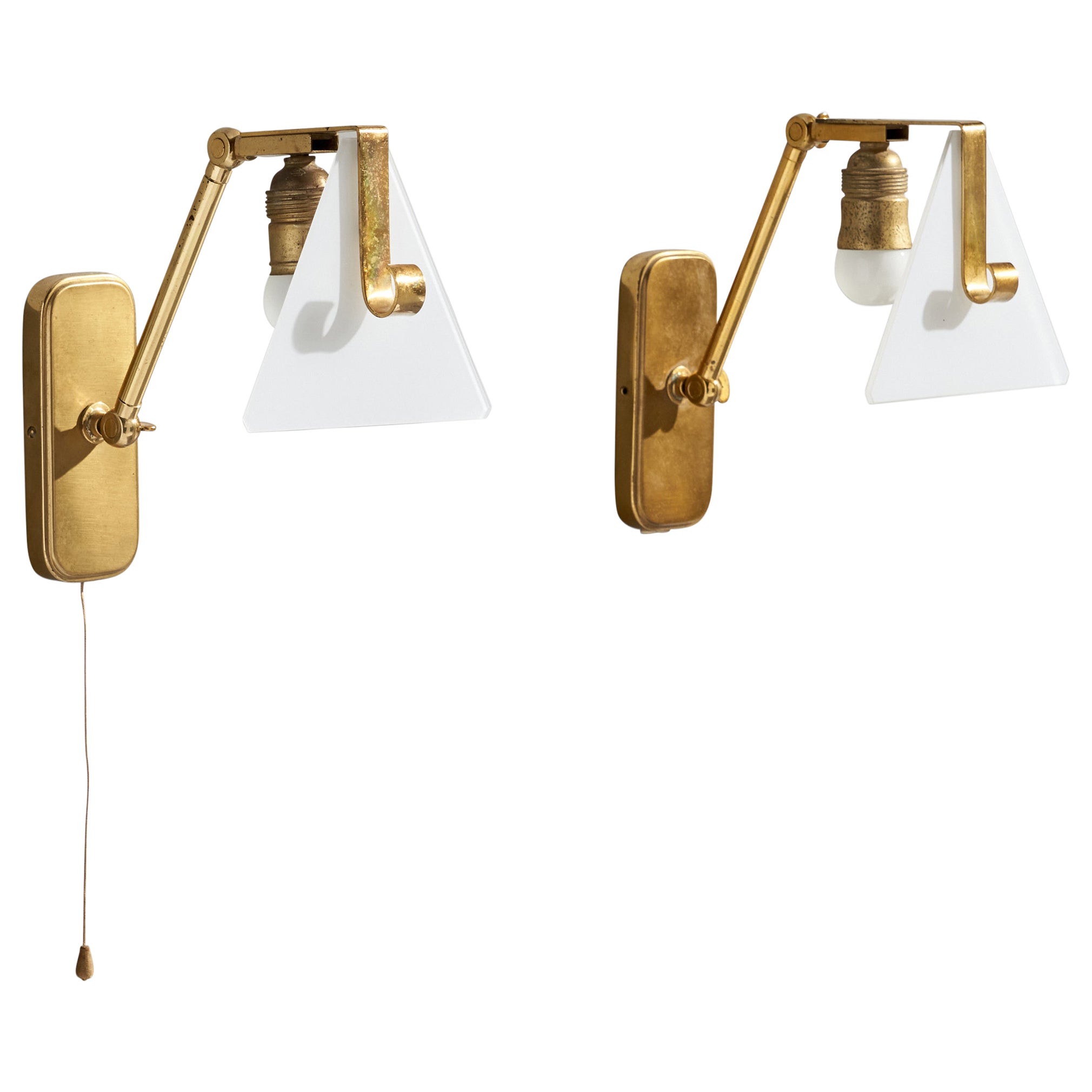 Hillebrand, Wall Lights, Brass, Glass, Germany, 1950s