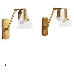Hillebrand, Wall Lights, Brass, Glass, Germany, 1950s