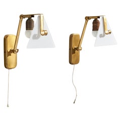 Hillebrand, Wall Lights, Brass, Glass, Germany, 1950s